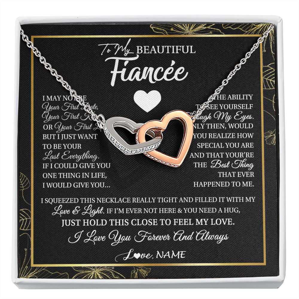 Interlocking Hearts Necklace | Personalized To My Beautiful Fiancee Necklace I May Not Be Your First Day Future Wife Valentines Day Birthday Christmas Customized Gift Box Message Card | teecentury