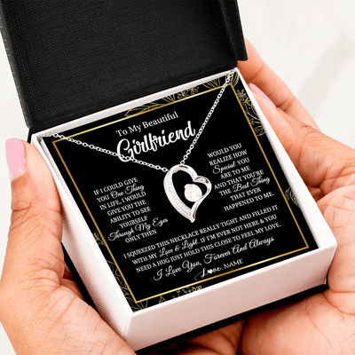 Forever Love Necklace | Personalized To My Beautiful Girlfriend Necklace From Boyfriend Feel My Love For Her Girlfriend Birthday Valentines Day Christmas Customized Message Card | teecentury