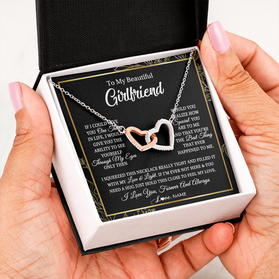 Interlocking Hearts Necklace | Personalized To My Beautiful Girlfriend Necklace From Boyfriend Feel My Love For Her Girlfriend Birthday Valentines Day Christmas Customized Message Card | teecentury