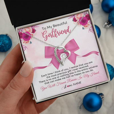 Forever Love Necklace | Personalized To My Beautiful Girlfriend Necklace From Boyfriend Forever In My Heart Girlfriend Birthday Valentines Christmas Customized Gift Box Message Card | teecentury