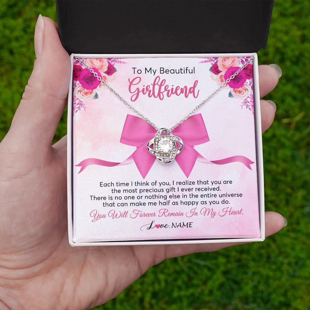 Love Knot Necklace | Personalized To My Beautiful Girlfriend Necklace From Boyfriend Forever In My Heart Girlfriend Birthday Valentines Christmas Customized Gift Box Message Card | teecentury