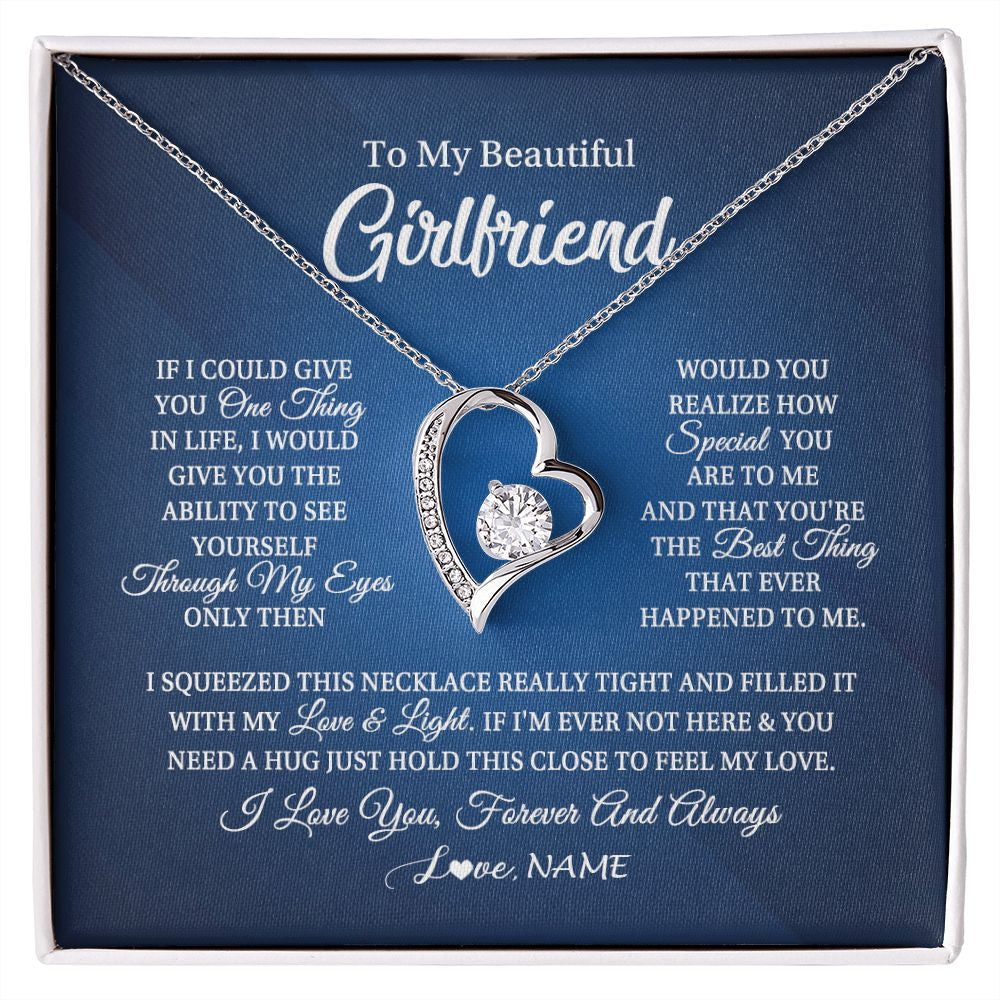 Forever Love Necklace | Personalized To My Beautiful Girlfriend Necklace From Boyfriend Hold This Close My Love Girlfriend Birthday Christmas Customized Gift Box Message Card | teecentury