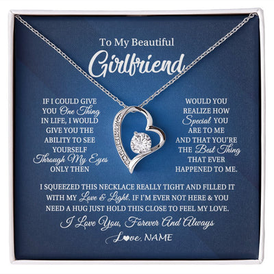 Forever Love Necklace | Personalized To My Beautiful Girlfriend Necklace From Boyfriend Hold This Close My Love Girlfriend Birthday Christmas Customized Gift Box Message Card | teecentury