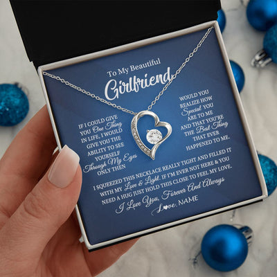 Forever Love Necklace | Personalized To My Beautiful Girlfriend Necklace From Boyfriend Hold This Close My Love Girlfriend Birthday Christmas Customized Gift Box Message Card | teecentury