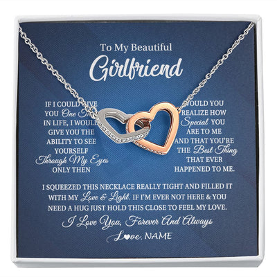 Interlocking Hearts Necklace | Personalized To My Beautiful Girlfriend Necklace From Boyfriend Hold This Close My Love Girlfriend Birthday Christmas Customized Gift Box Message Card | teecentury