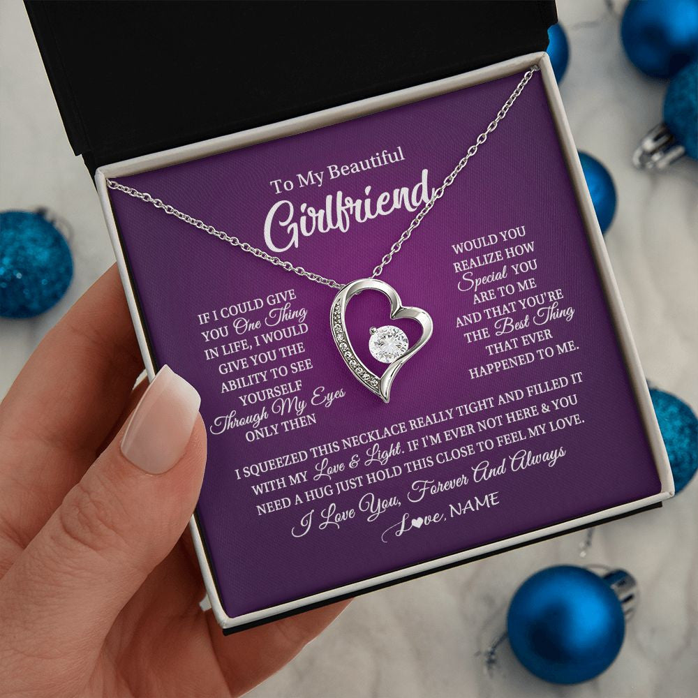 Forever Love Necklace | Personalized To My Beautiful Girlfriend Necklace From Boyfriend I Love You Wife Birthday Valentines Day Christmas Jewelry Customized Gift Box Message Card | teecentury