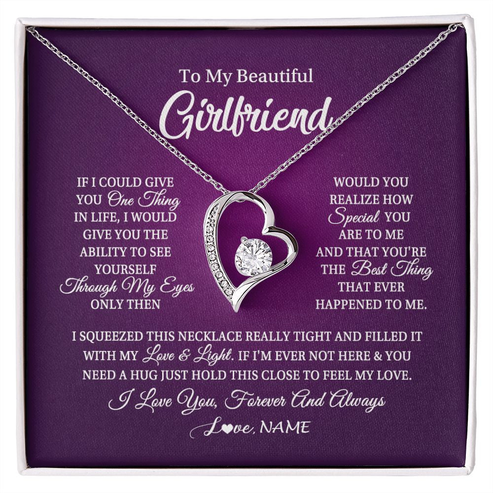 Forever Love Necklace | Personalized To My Beautiful Girlfriend Necklace From Boyfriend I Love You Wife Birthday Valentines Day Christmas Jewelry Customized Gift Box Message Card | teecentury