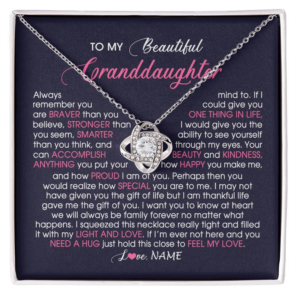 Love Knot Necklace | Personalized To My Beautiful Granddaughter Necklace From Grandma Nana Feel My Love Granddaughter Birthday Graduation Christmas Customized Gift Box Message Card | teecentury