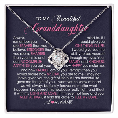 Love Knot Necklace | Personalized To My Beautiful Granddaughter Necklace From Grandma Nana Feel My Love Granddaughter Birthday Graduation Christmas Customized Gift Box Message Card | teecentury