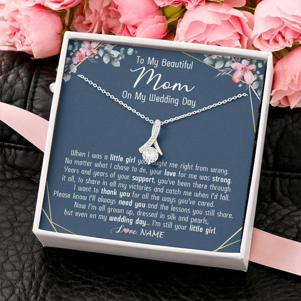 Alluring Beauty Necklace | Personalized To My Beautiful Mom Necklace From Daughter On My Wedding Day Mother Of The Bride From Daughter Mom Jewelry Customized Gift Box Message Card | teecentury