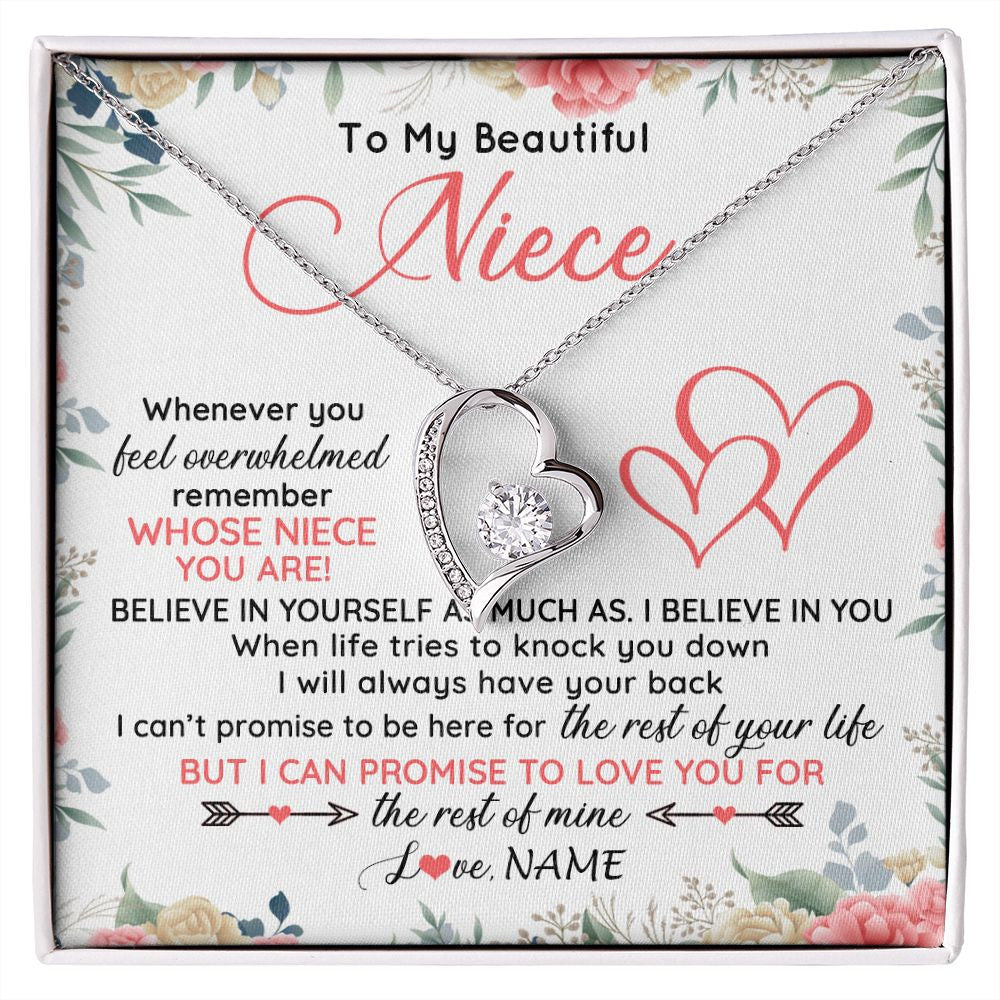 Forever Love Necklace | Personalized To My Beautiful Niece Necklace From Aunt Uncle Auntie Believe In You Niece Birthday Graduation Christmas Jewelry Customized Gift Box Message Card | teecentury