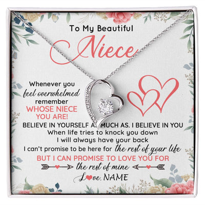 Forever Love Necklace | Personalized To My Beautiful Niece Necklace From Aunt Uncle Auntie Believe In You Niece Birthday Graduation Christmas Jewelry Customized Gift Box Message Card | teecentury