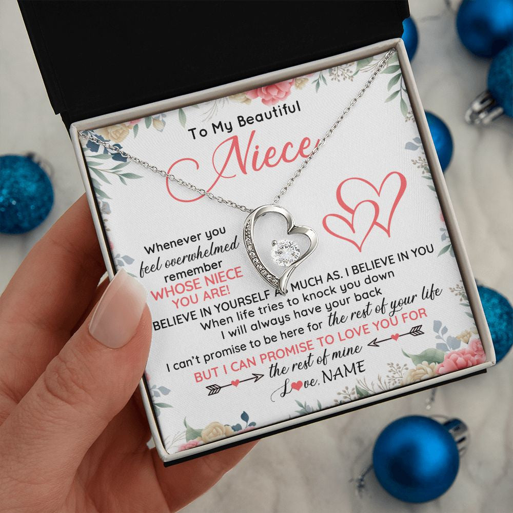 Forever Love Necklace | Personalized To My Beautiful Niece Necklace From Aunt Uncle Auntie Believe In You Niece Birthday Graduation Christmas Jewelry Customized Gift Box Message Card | teecentury