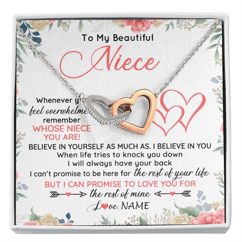 Interlocking Hearts Necklace | Personalized To My Beautiful Niece Necklace From Aunt Uncle Auntie Believe In You Niece Birthday Graduation Christmas Jewelry Customized Gift Box Message Card | teecentury