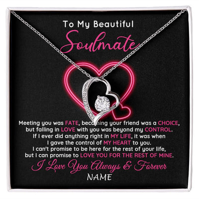 Forever Love Necklace | Personalized To My Beautiful Soulmate Necklace From Husband Falling In Love Wife Birthday Valentines Day Christmas Jewelry Customized Gift Box Message Card | teecentury