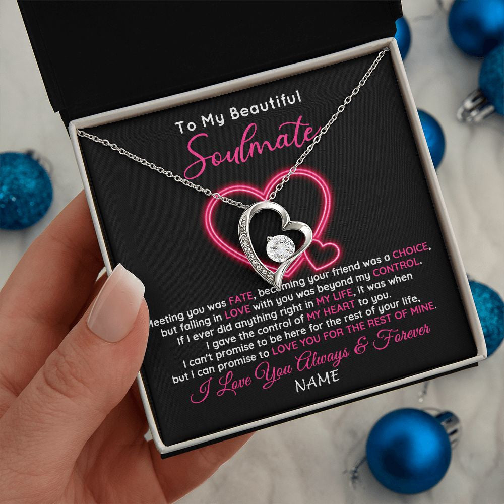 Forever Love Necklace | Personalized To My Beautiful Soulmate Necklace From Husband Falling In Love Wife Birthday Valentines Day Christmas Jewelry Customized Gift Box Message Card | teecentury