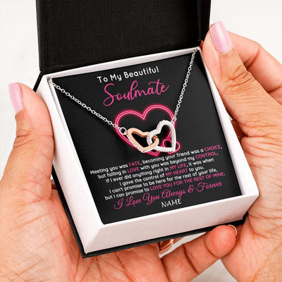 Interlocking Hearts Necklace | Personalized To My Beautiful Soulmate Necklace From Husband Falling In Love Wife Birthday Valentines Day Christmas Jewelry Customized Gift Box Message Card | teecentury