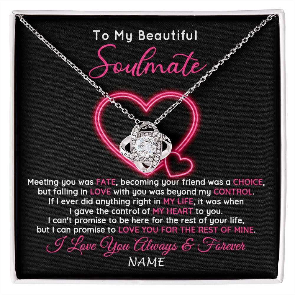 Love Knot Necklace | Personalized To My Beautiful Soulmate Necklace From Husband Falling In Love Wife Birthday Valentines Day Christmas Jewelry Customized Gift Box Message Card | teecentury