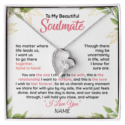 Forever Love Necklace | Personalized To My Beautiful Soulmate Necklace From Husband Hand In Hand Wife Birthday Anniversary Valentines Day Jewelry Customized Gift Box Message Card | teecentury