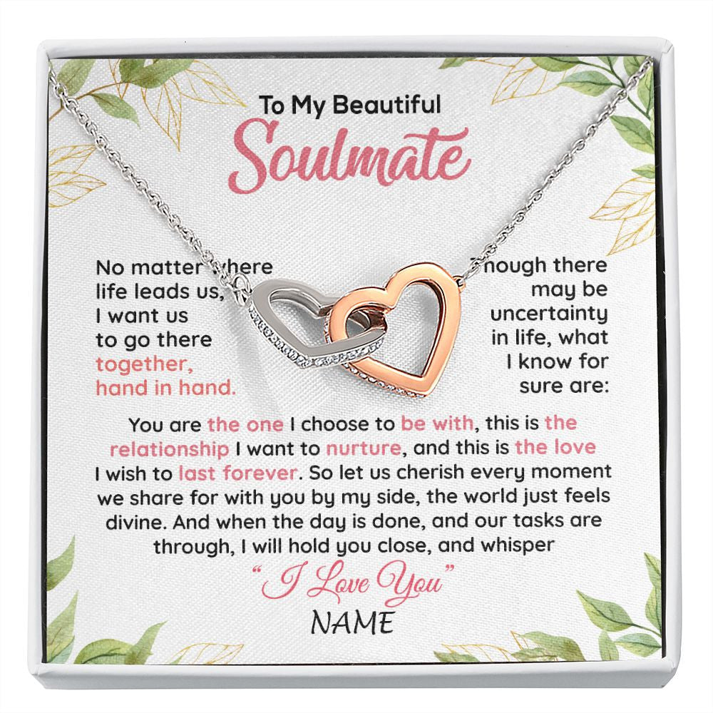 Interlocking Hearts Necklace | Personalized To My Beautiful Soulmate Necklace From Husband Hand In Hand Wife Birthday Anniversary Valentines Day Jewelry Customized Gift Box Message Card | teecentury