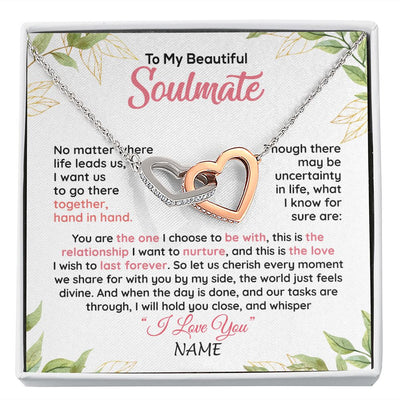 Interlocking Hearts Necklace | Personalized To My Beautiful Soulmate Necklace From Husband Hand In Hand Wife Birthday Anniversary Valentines Day Jewelry Customized Gift Box Message Card | teecentury