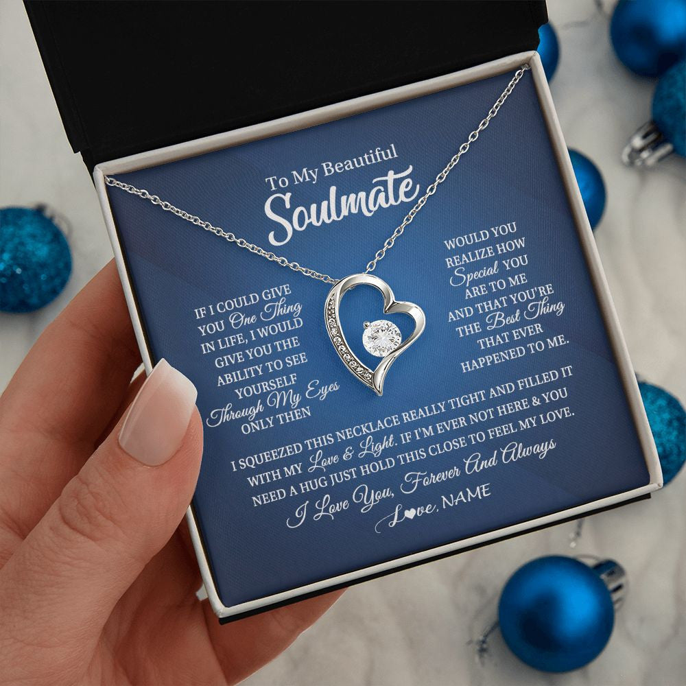 Forever Love Necklace | Personalized To My Beautiful Soulmate Necklace From Husband Hold This Close My Love Future Wife Birthday Valentine Christmas Customized Gift Box Message Card | teecentury
