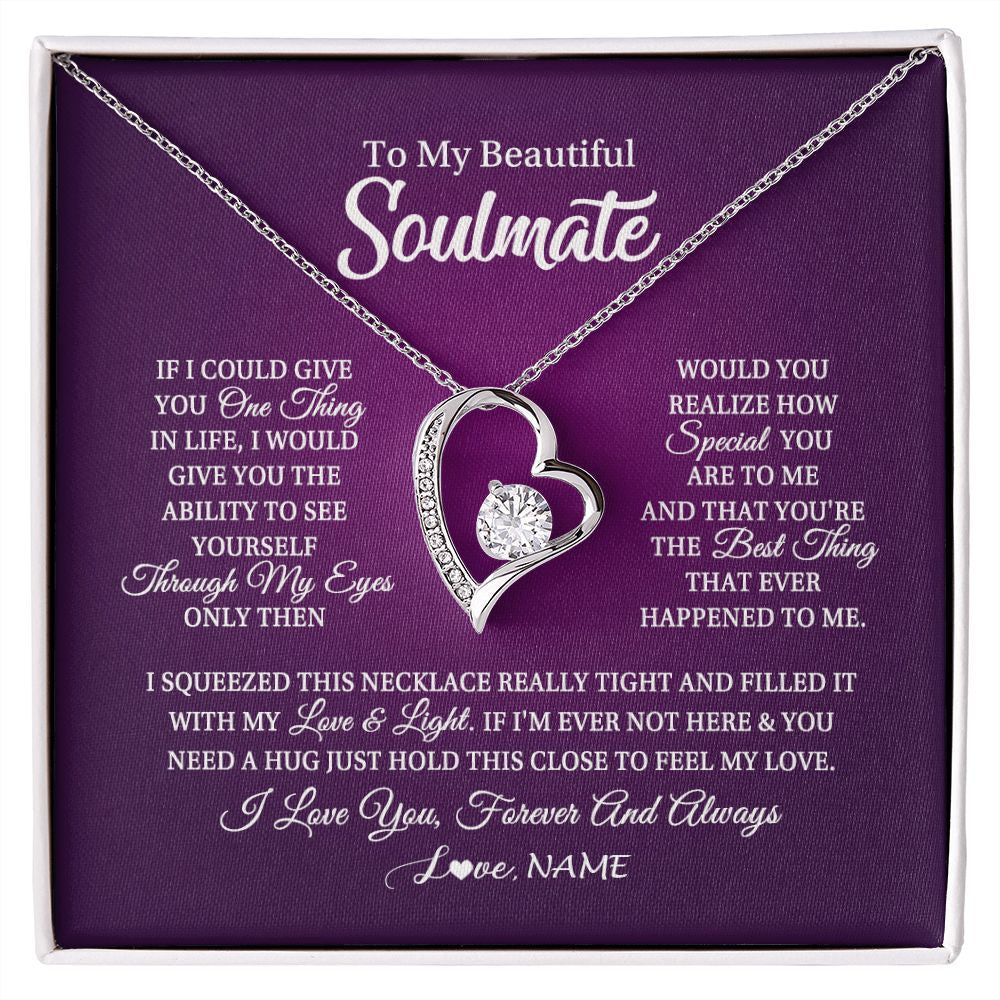 Forever Love Necklace | Personalized To My Beautiful Soulmate Necklace From Husband I Love You Future Wife Birthday Valentines Day Christmas Customized Gift Box Message Card | teecentury
