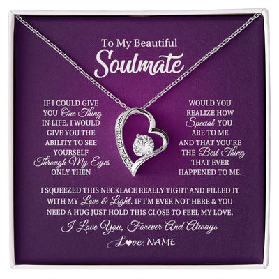 Forever Love Necklace | Personalized To My Beautiful Soulmate Necklace From Husband I Love You Future Wife Birthday Valentines Day Christmas Customized Gift Box Message Card | teecentury
