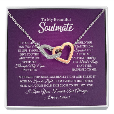 Interlocking Hearts Necklace | Personalized To My Beautiful Soulmate Necklace From Husband I Love You Future Wife Birthday Valentines Day Christmas Customized Gift Box Message Card | teecentury