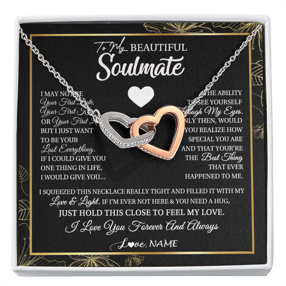 Interlocking Hearts Necklace | Personalized To My Beautiful Soulmate Necklace From Husband I May Not Be Your First Day Wife Valentines Day Birthday Christmas Customized Gift Box Message Card | teecentury