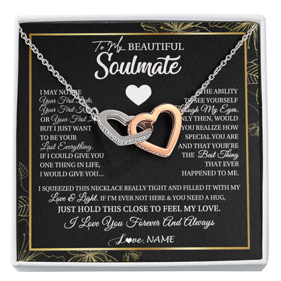 Interlocking Hearts Necklace | Personalized To My Beautiful Soulmate Necklace From Husband I May Not Be Your First Day Wife Valentines Day Birthday Christmas Customized Gift Box Message Card | teecentury