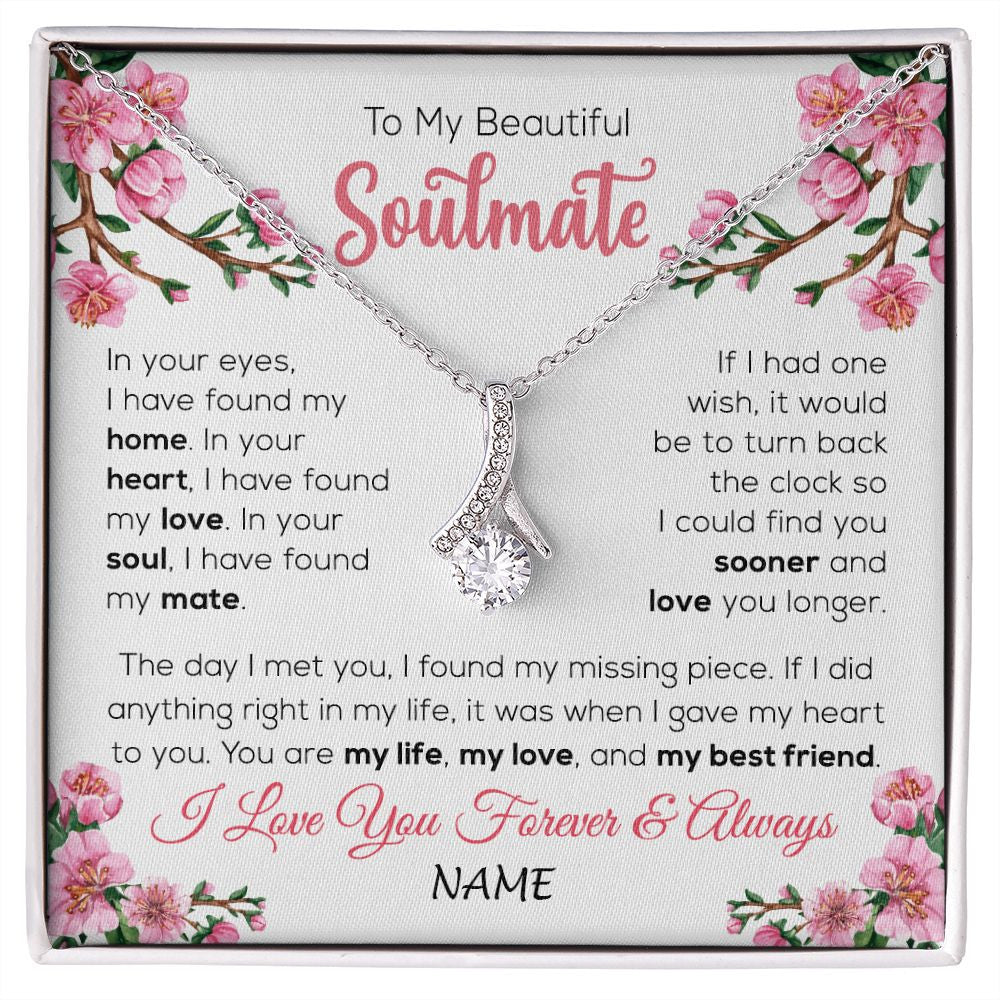 Alluring Beauty Necklace | Personalized To My Beautiful Soulmate Necklace From Husband Love You Longer Wife Birthday Anniversary Wedding Valentines Day Customized Gift Box Message Card | teecentury