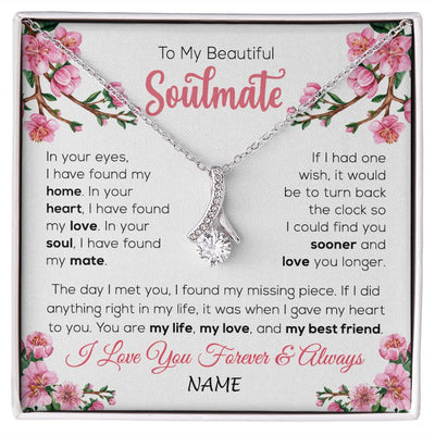 Alluring Beauty Necklace | Personalized To My Beautiful Soulmate Necklace From Husband Love You Longer Wife Birthday Anniversary Wedding Valentines Day Customized Gift Box Message Card | teecentury