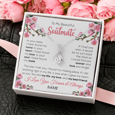 Alluring Beauty Necklace | Personalized To My Beautiful Soulmate Necklace From Husband Love You Longer Wife Birthday Anniversary Wedding Valentines Day Customized Gift Box Message Card | teecentury