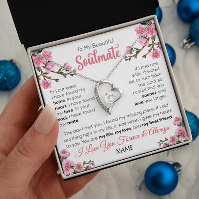 Forever Love Necklace | Personalized To My Beautiful Soulmate Necklace From Husband Love You Longer Wife Birthday Anniversary Wedding Valentines Day Customized Gift Box Message Card | teecentury