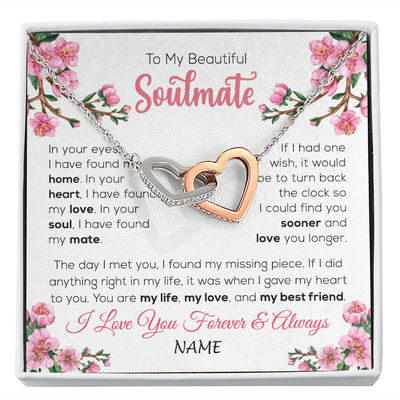 Interlocking Hearts Necklace | Personalized To My Beautiful Soulmate Necklace From Husband Love You Longer Wife Birthday Anniversary Wedding Valentines Day Customized Gift Box Message Card | teecentury