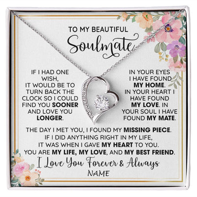 Forever Love Necklace | Personalized To My Beautiful Soulmate Necklace From Husband My Life My Love Wife Romantic Birthday Anniversary Christmas Customized Gift Box Message Card | teecentury