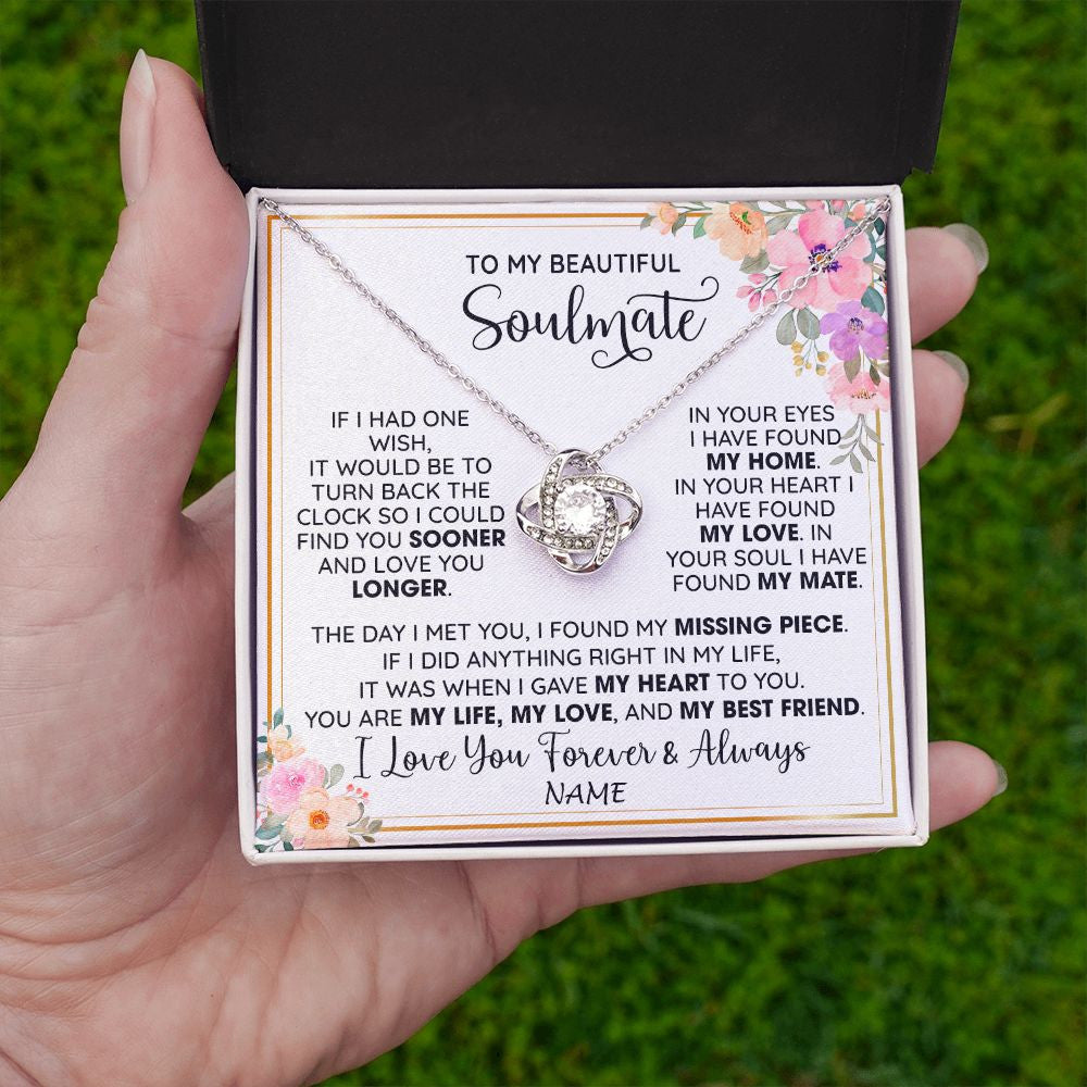 Love Knot Necklace | Personalized To My Beautiful Soulmate Necklace From Husband My Life My Love Wife Romantic Birthday Anniversary Christmas Customized Gift Box Message Card | teecentury