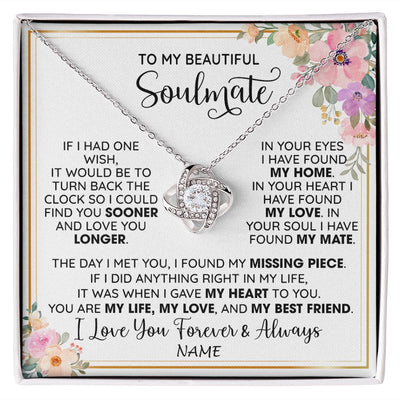 Love Knot Necklace | Personalized To My Beautiful Soulmate Necklace From Husband My Life My Love Wife Romantic Birthday Anniversary Christmas Customized Gift Box Message Card | teecentury