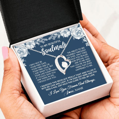 Forever Love Necklace | Personalized To My Beautiful Soulmate Necklace Love Forever For Wife Birthday Anniversary Wedding Valentines Day Christmas Customized Gift Box Message Card | teecentury