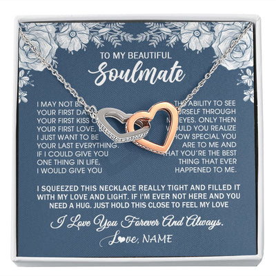 Interlocking Hearts Necklace | Personalized To My Beautiful Soulmate Necklace Love Forever For Wife Birthday Anniversary Wedding Valentines Day Christmas Customized Gift Box Message Card | teecentury