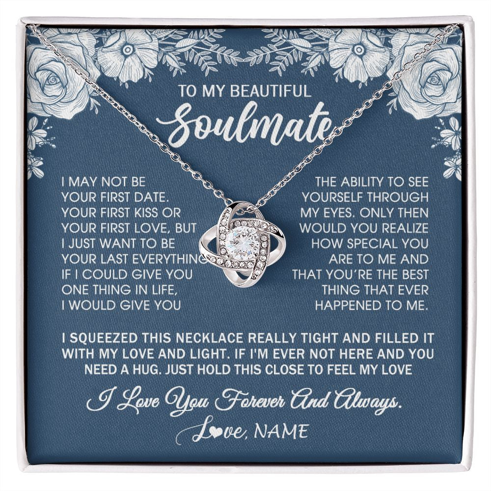 Love Knot Necklace | Personalized To My Beautiful Soulmate Necklace Love Forever For Wife Birthday Anniversary Wedding Valentines Day Christmas Customized Gift Box Message Card | teecentury