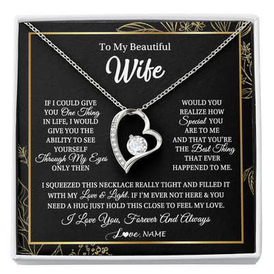 Forever Love Necklace | Personalized To My Beautiful Wife Necklace From Husband Feel My Love For Her Wife Birthday Anniversary Wedding Valentines Day Christmas Customized Message Card | teecentury