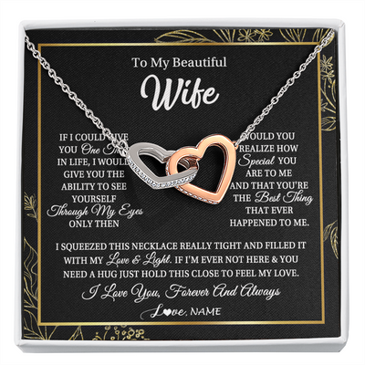 Interlocking Hearts Necklace | Personalized To My Beautiful Wife Necklace From Husband Feel My Love For Her Wife Birthday Anniversary Wedding Valentines Day Christmas Customized Message Card | teecentury