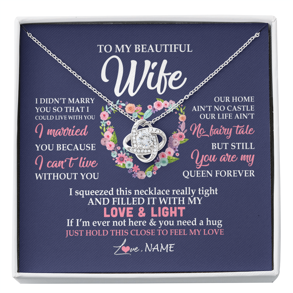 Love Knot Necklace | Personalized To My Beautiful Wife Necklace From Husband Feel My Love Wife Birthday Anniversary Wedding Valentines Day Christmas Customized Message Card | teecentury