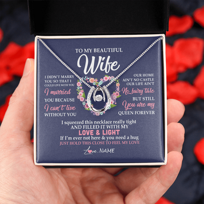 Lucky In Love Necklace | Personalized To My Beautiful Wife Necklace From Husband Feel My Love Wife Birthday Anniversary Wedding Valentines Day Christmas Customized Message Card | teecentury