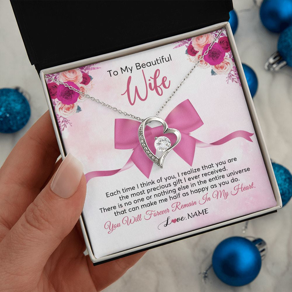 Forever Love Necklace | Personalized To My Beautiful Wife Necklace From Husband Forever In My Heart Wife Birthday Anniversary Wedding Valentines Day Customized Gift Box Message Card | teecentury