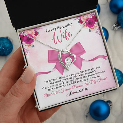 Forever Love Necklace | Personalized To My Beautiful Wife Necklace From Husband Forever In My Heart Wife Birthday Anniversary Wedding Valentines Day Customized Gift Box Message Card | teecentury