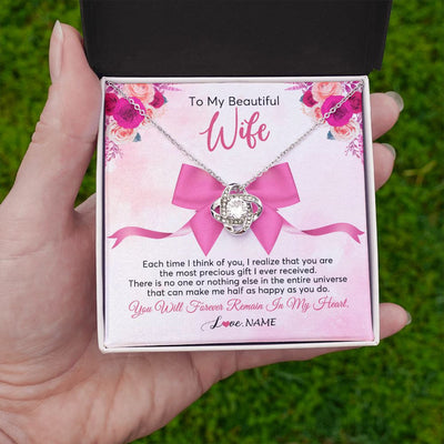 Love Knot Necklace | Personalized To My Beautiful Wife Necklace From Husband Forever In My Heart Wife Birthday Anniversary Wedding Valentines Day Customized Gift Box Message Card | teecentury