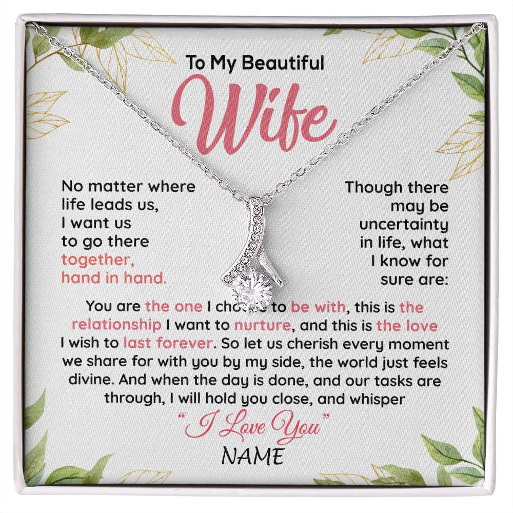 Alluring Beauty Necklace | Personalized To My Beautiful Wife Necklace From Husband Hand In Hand Wife Birthday Anniversary Valentines Day Christmas Customized Gift Box Message Card | teecentury